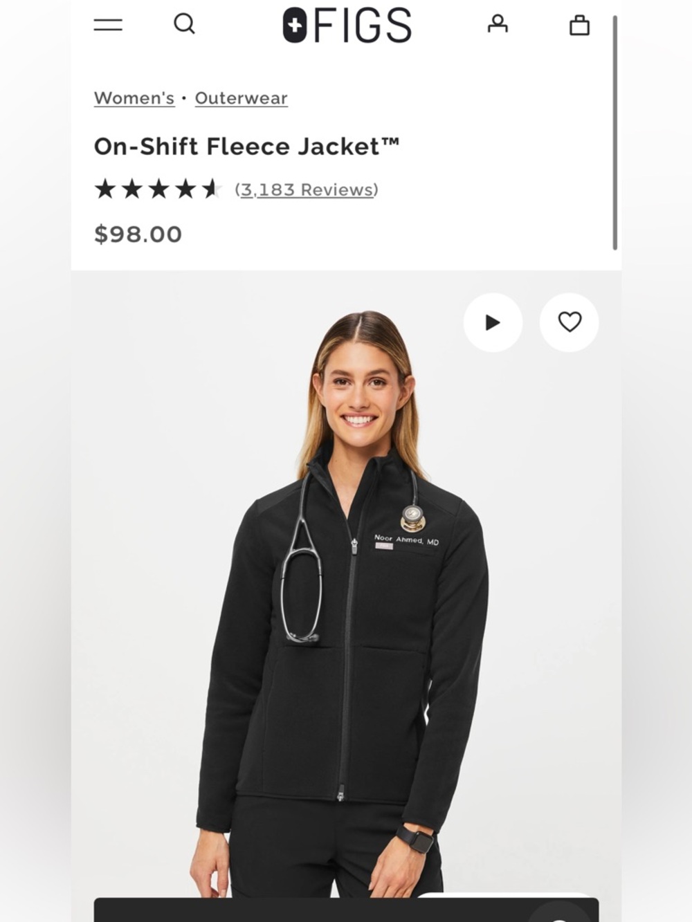 Figs On-Shift Fleece Jacket - Black